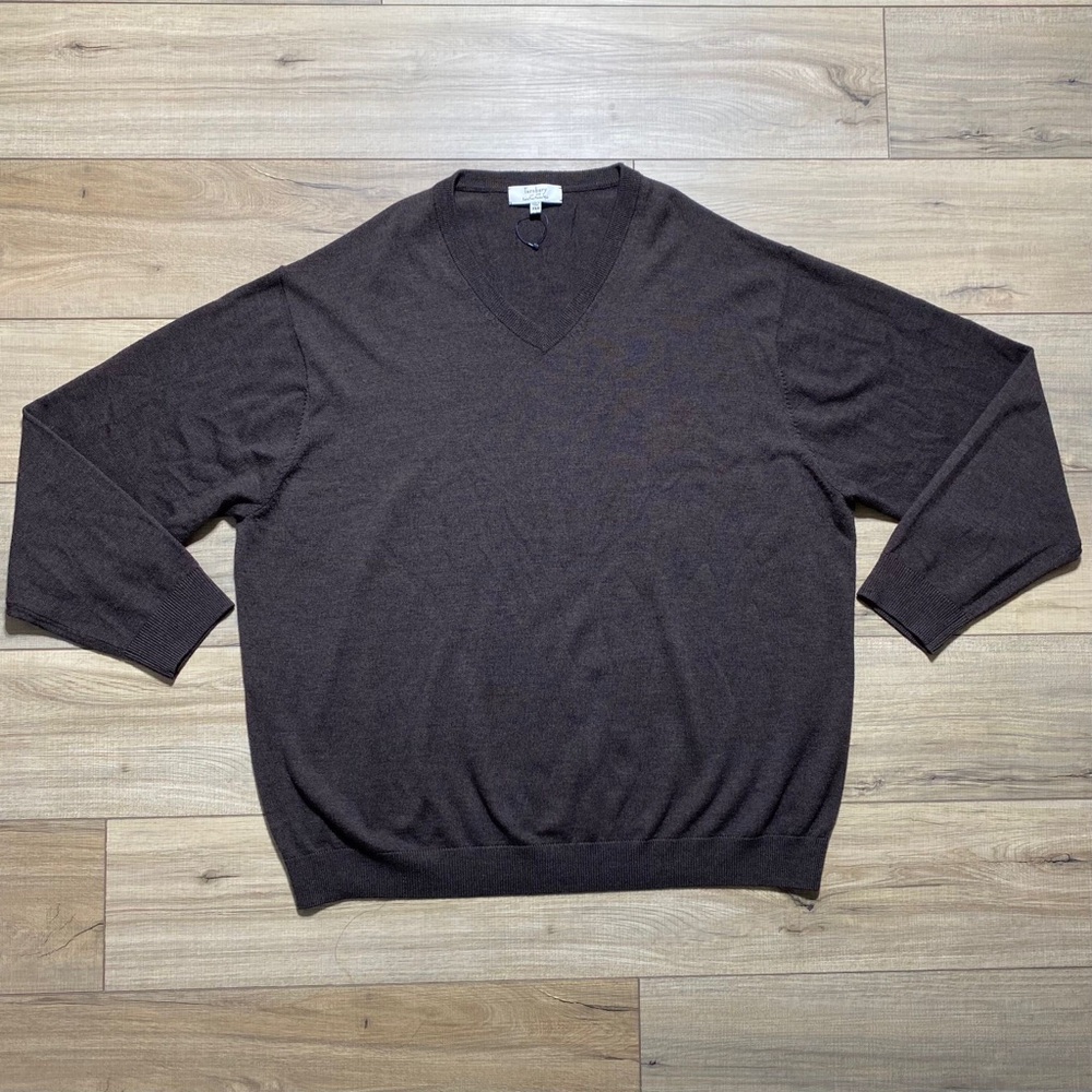 Turnbury Mens Extra Fine Merino Wool V-Neck Long Sleeve Sweater‎ 3XB Brown